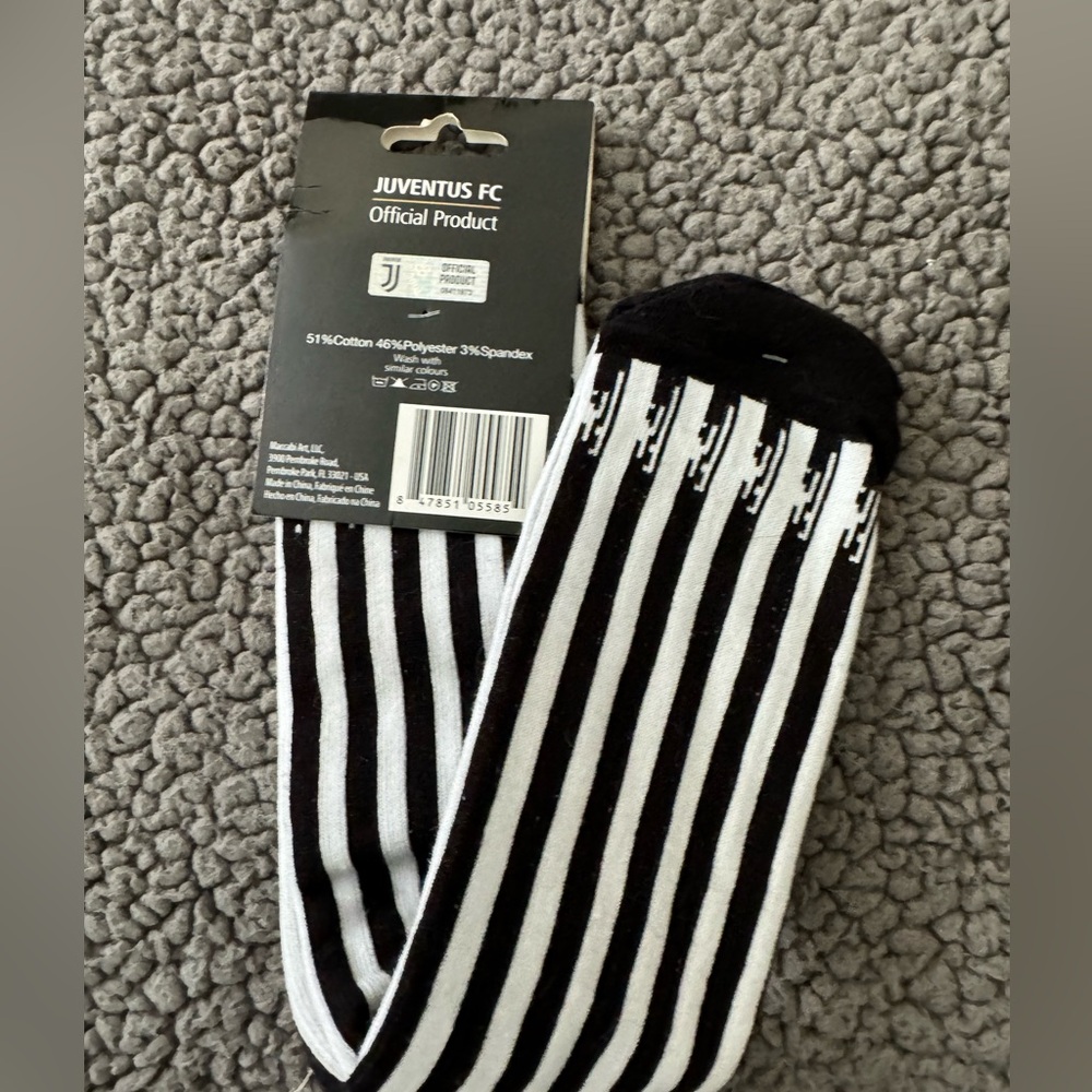 Maccabi Official Pair Juventus FC Vertical Stripes Socks With Logo, Size 9-13
